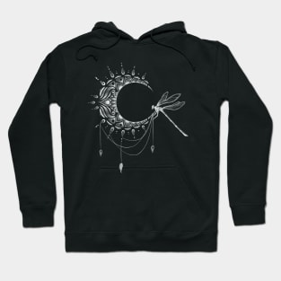 Intricate Half Crescent Moon with Dragonfly Tattoo Design Hoodie